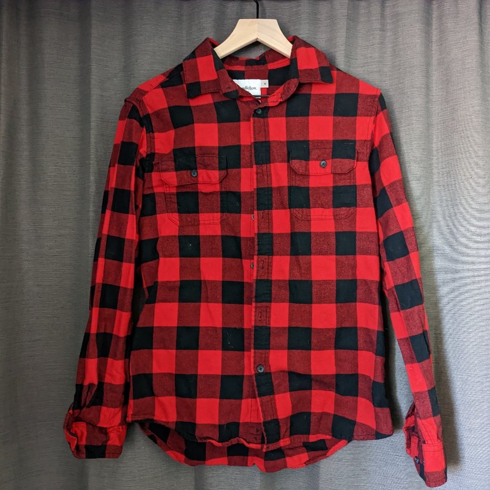 Men's Goodfellow & Co Size M Red/Black Buffalo Plaid Cotton Flannel Long-Sleeve